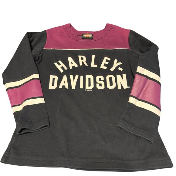 Harley Davidson Girls Boys Long Sleeve Shirt Color Block Burgundy Suze 4/5 - Picture 1 of 3